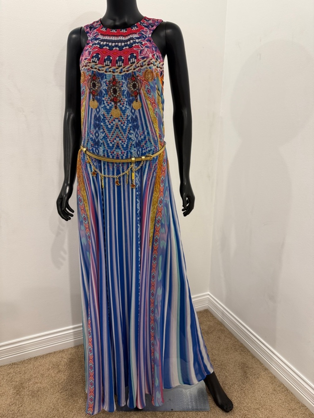 Johnny Was Boho Maxi Dress Multicolor Print Belted Size S Neiman Marcus Resort